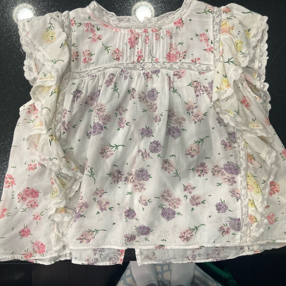 LoveShackFancy Floral Lace Trim Blouse size 10